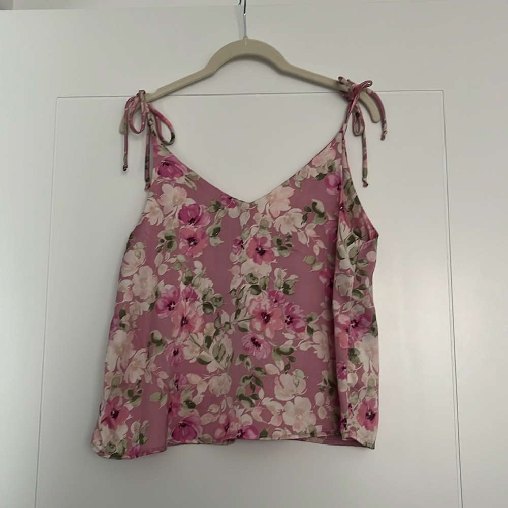 Pink Floral Self Tie Tank Top